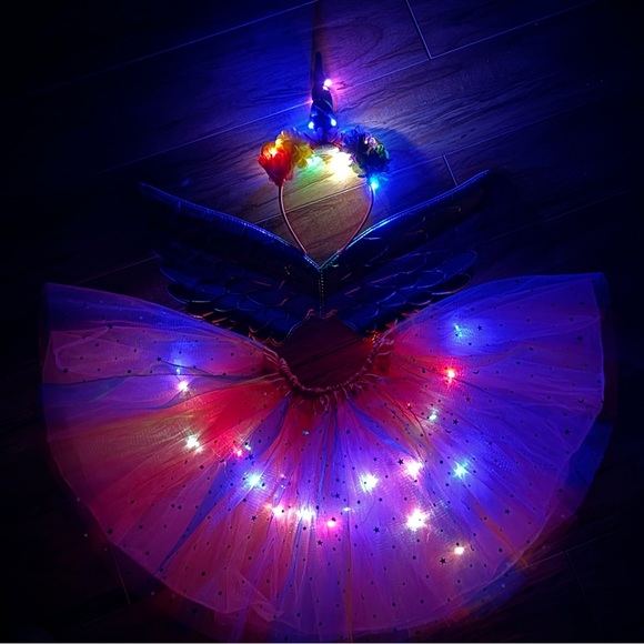NEW 3PCS SET LED Unicorn Rainbow Sparkle 4 Layer LED Tutu Hairband Wings - Picture 3 of 9
